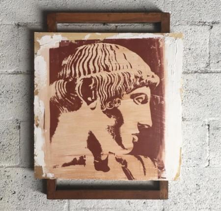 How can I love him?  He believes in astrology
24" x27"
plaster, wood